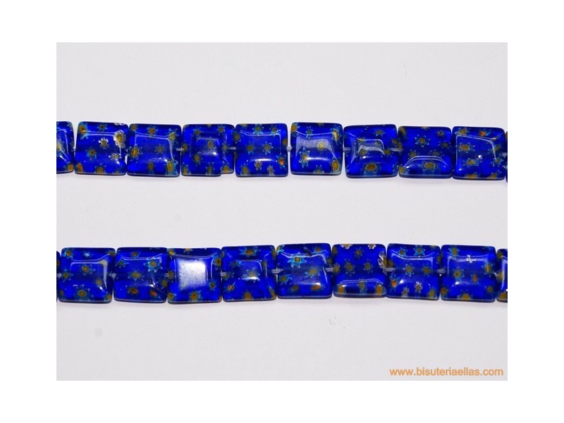 Cuadrado cristal de murano fondo azul 12x12mm