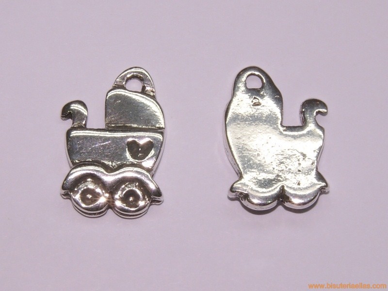 Charm zamak cochecito 26mm baño de plata