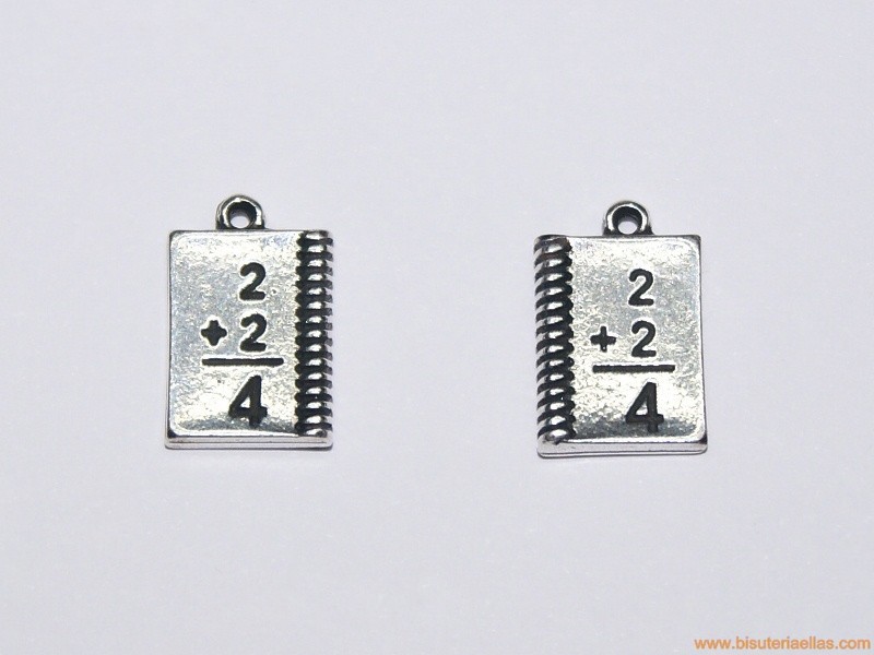 Charm zamak cuaderno 18mm baño de plata