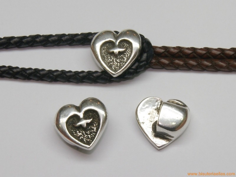 Cierre corazón 20mm paso 7x4mm zamak baño plata