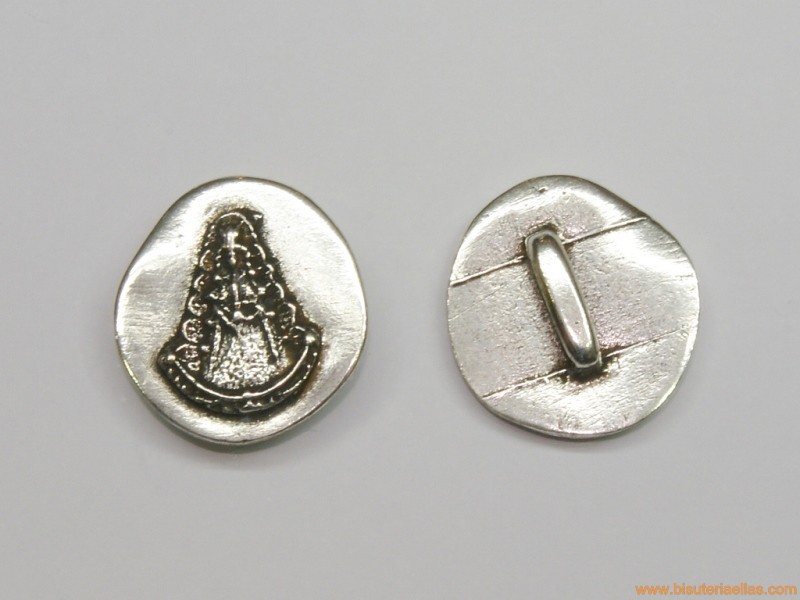 Entrepieza redonda Virgen del Rocío Ø23mm paso 10x2mm zamak baño plata