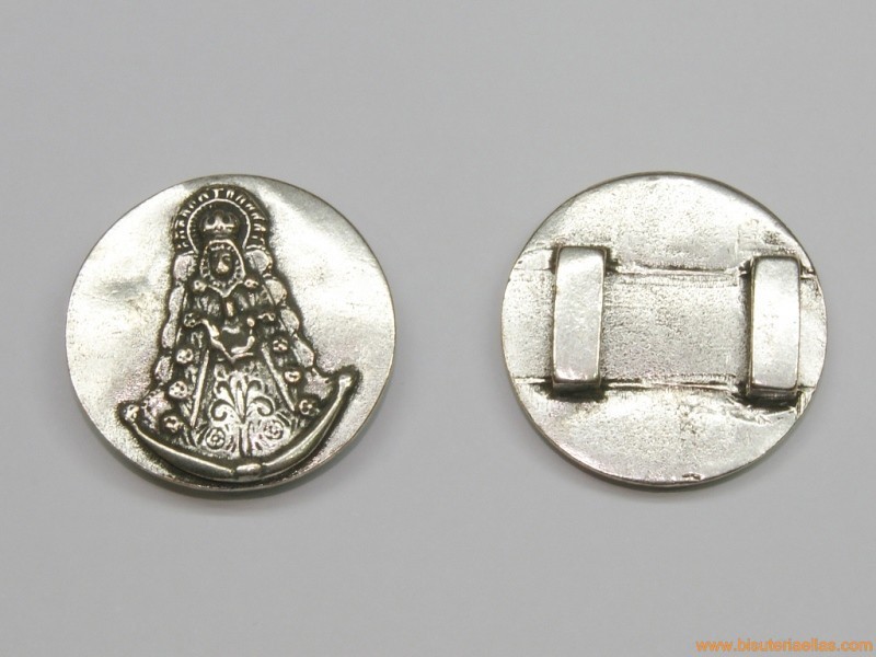 Entrepieza redonda Virgen del Rocío Ø32mm paso 13x3mm zamak baño plata
