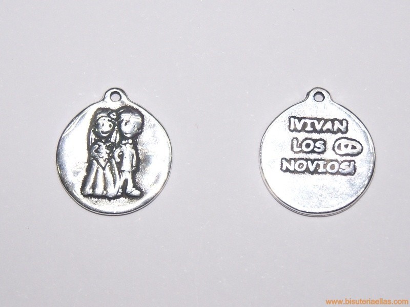 Medalla 19mm "Vivan los novios" zamak baño plata