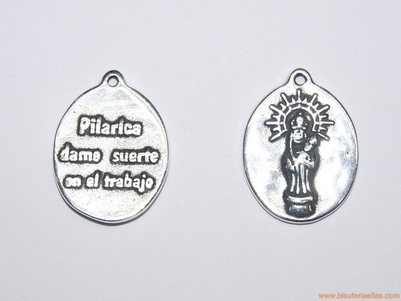 Medalla Virgen del Pilar 27x20mm zamak baño plata