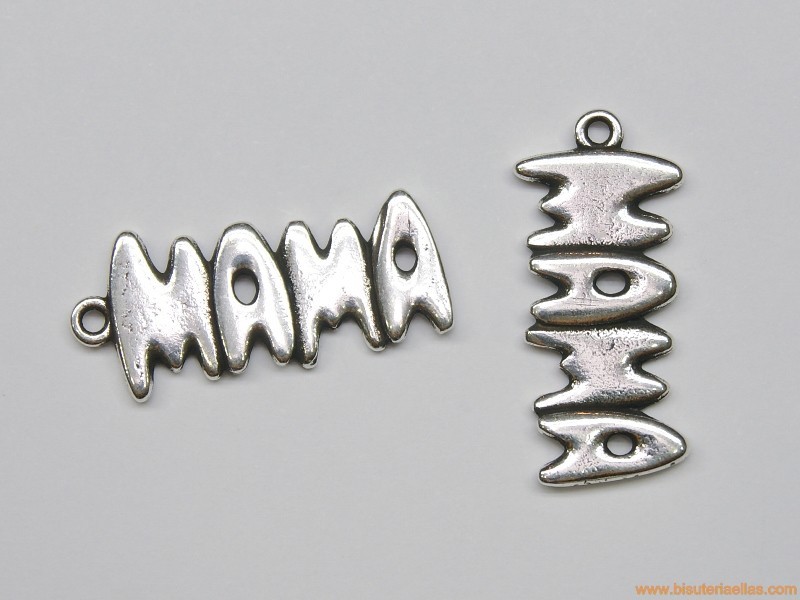 Colgante texto MAMA 37mm zamak baño plata