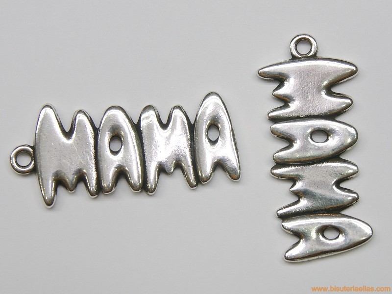 Colgante texto MAMA 55mm zamak baño plata