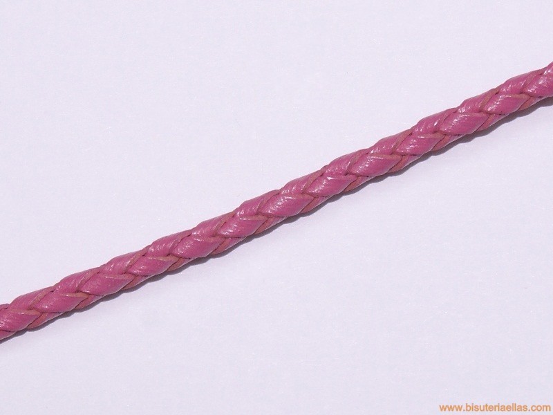 Cuero trenzado tubular 3mm fucsia