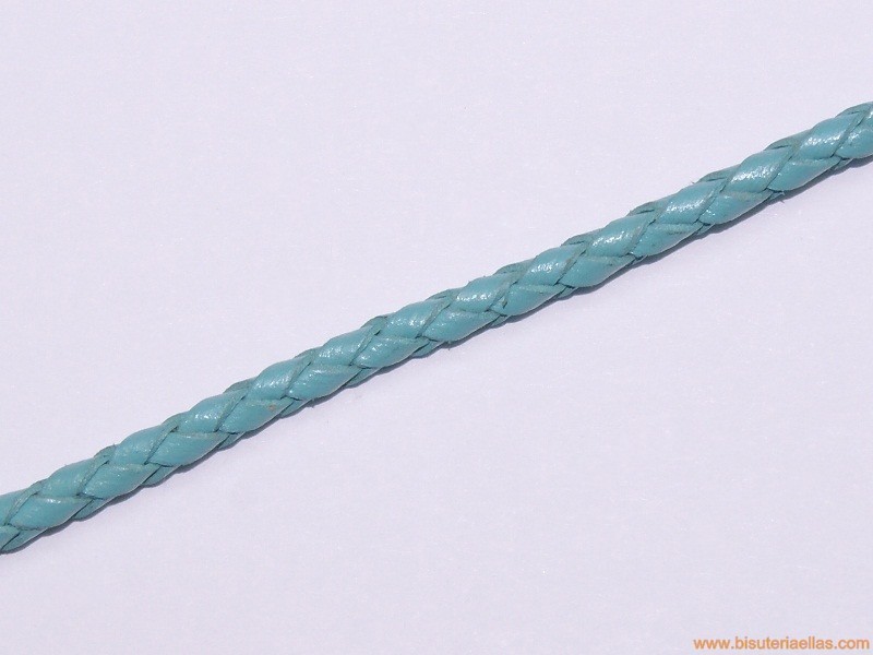 Cuero trenzado tubular 3mm turquesa