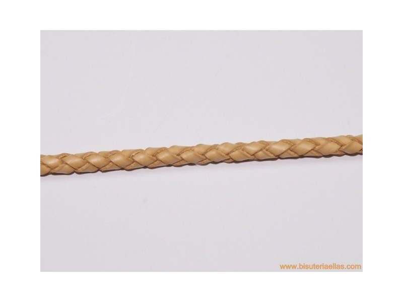 Cuero trenzado tubular 4mm beige