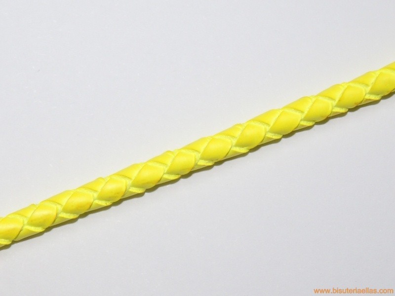 Cuero trenzado tubular 5mm amarillo fluorescente