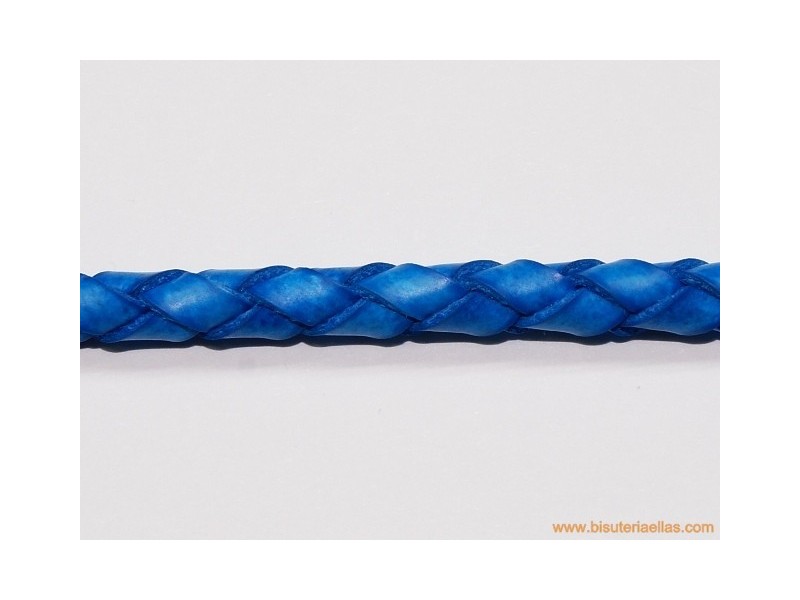 Cuero trenzado tubular 5mm azul