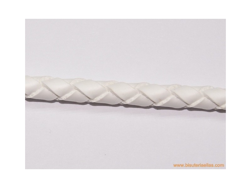 Cuero trenzado tubular 5mm blanco