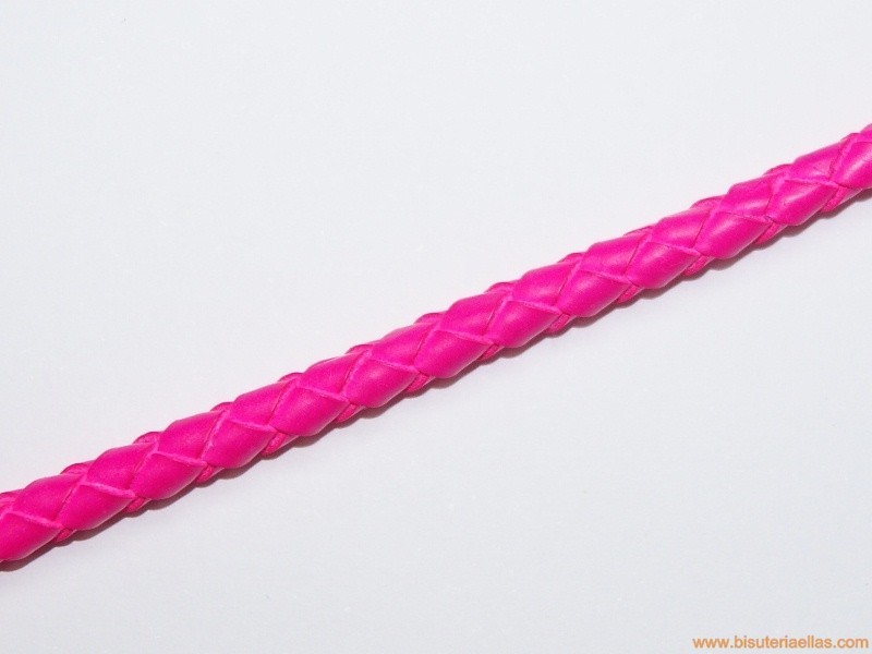 Cuero trenzado tubular 5mm fucsia fluorescente