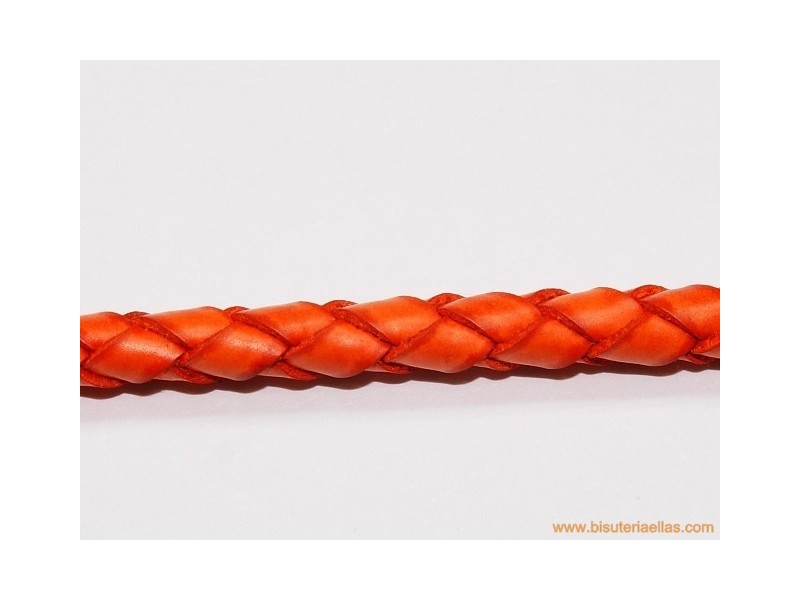 Cuero trenzado tubular 5mm naranja
