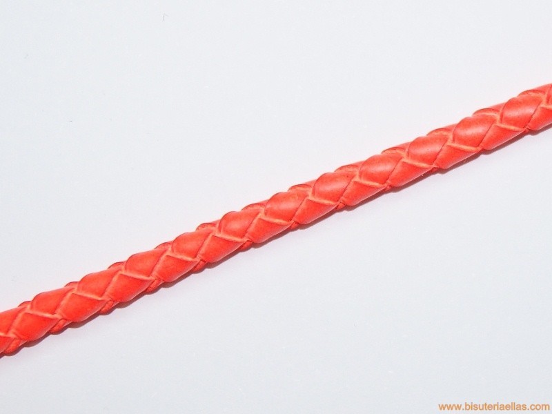 Cuero trenzado tubular 5mm naranja fluorescente
