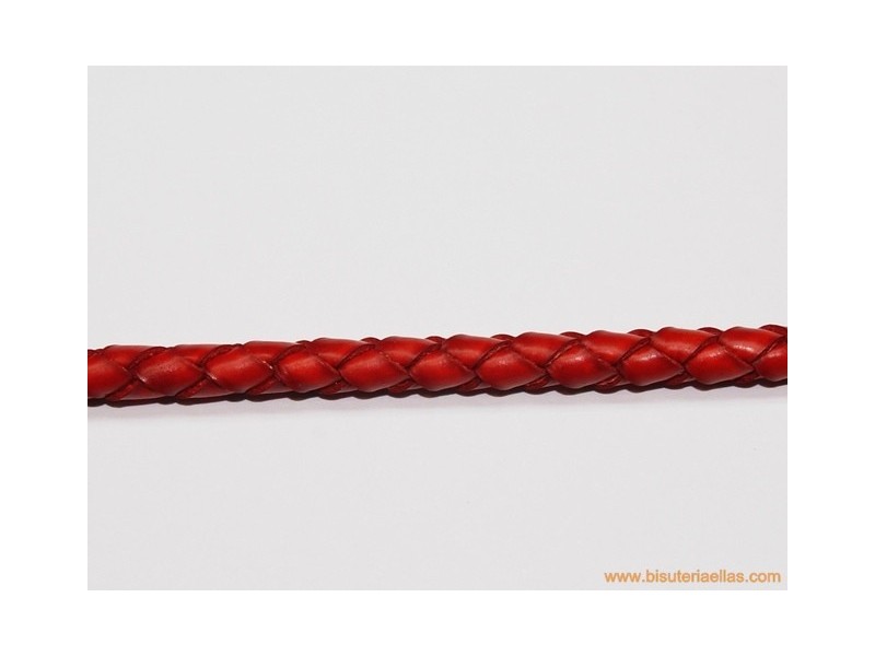 Cuero trenzado tubular 5mm rojo