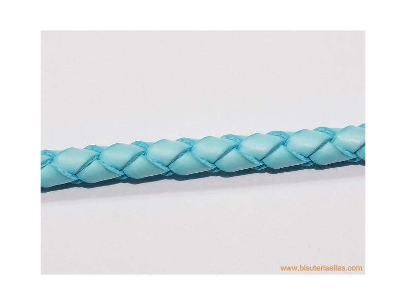 Cuero trenzado tubular 5mm turquesa