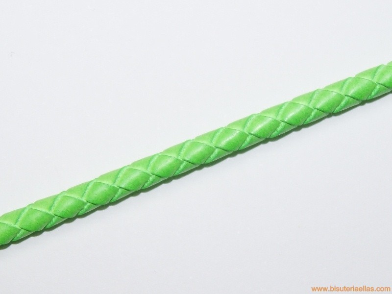 Cuero trenzado tubular 5mm verde fluorescente