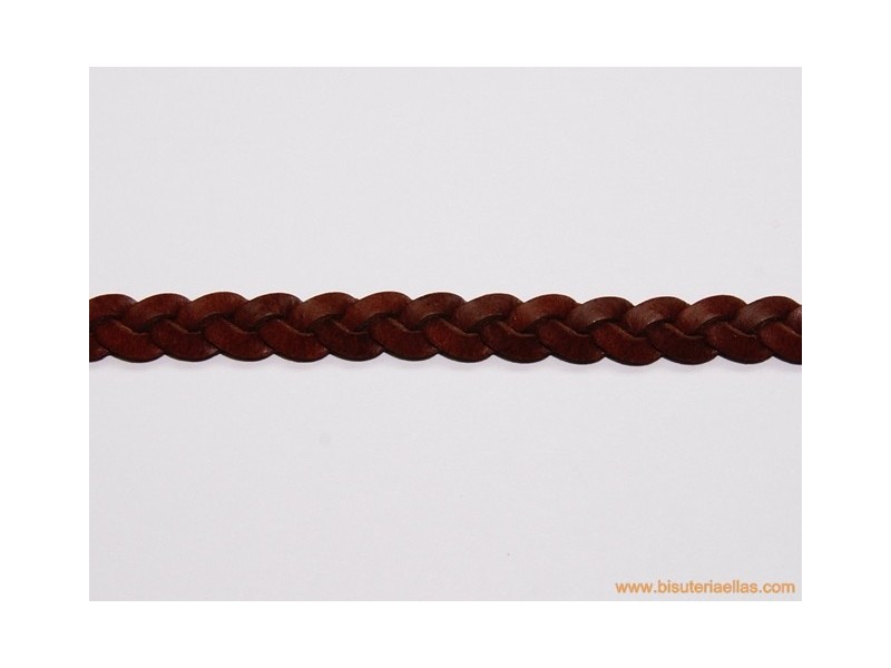 estimular guerra gas Cuero trenza plano 7mm marrón chocolate