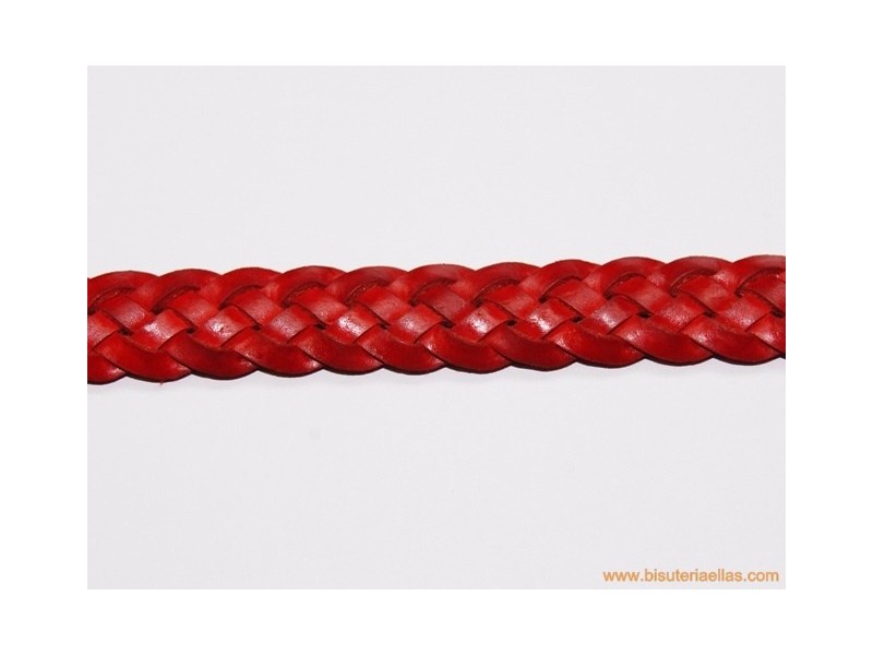 Cuero trenza plano 13mm rojo