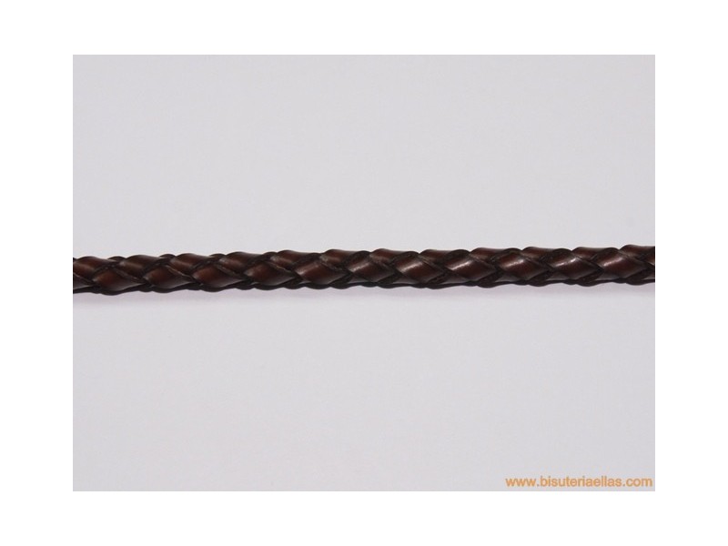 Cuero trenzado tubular 4mm marrón chocolate
