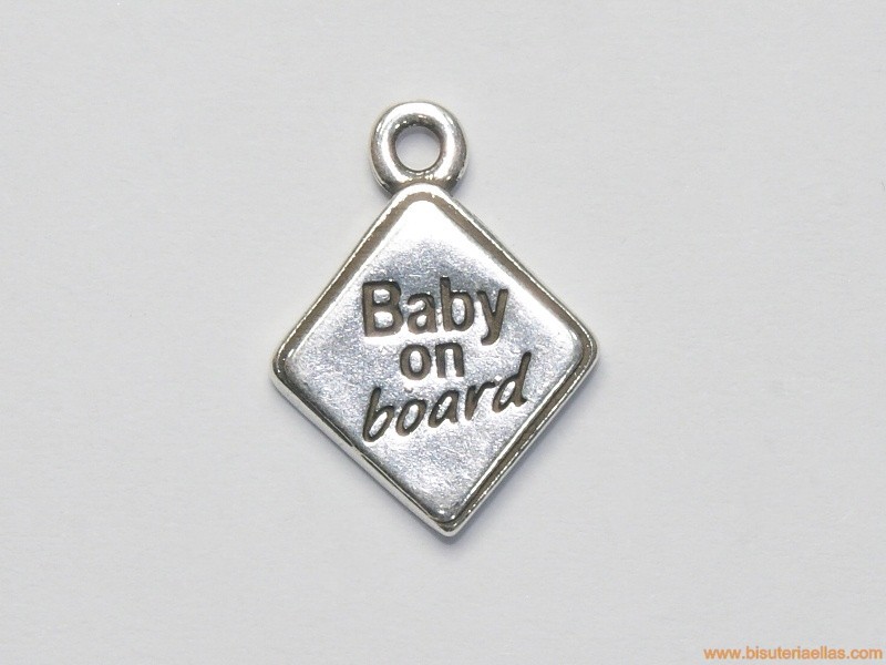 Charm zamak Baby on board 20mm baño plata