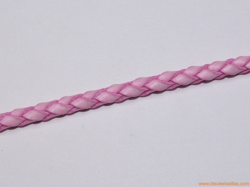 Cuero trenzado tubular 4mm rosa