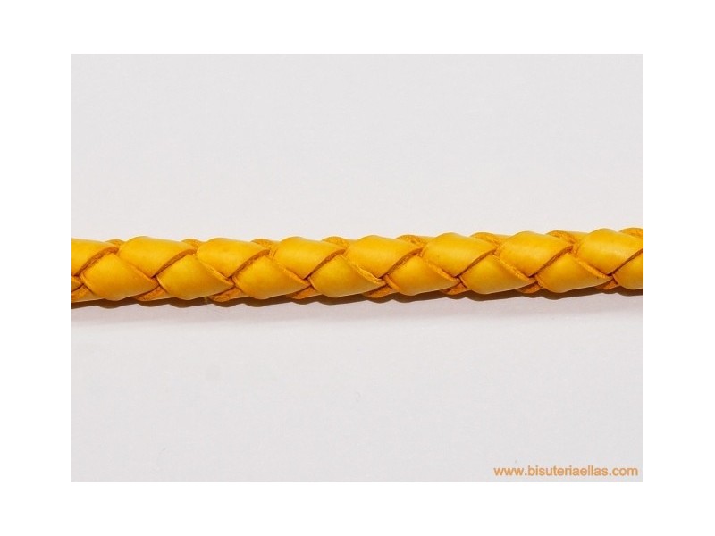 Cuero trenzado tubular 5mm amarillo
