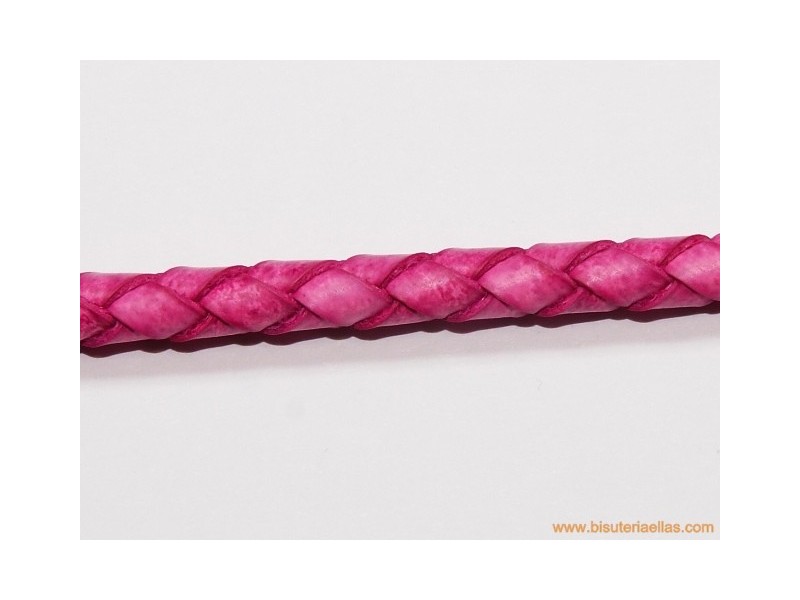 Cuero trenzado tubular 5mm fucsia