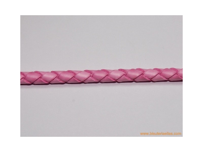 Cuero trenzado tubular 5mm rosa