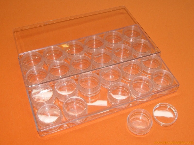 Caja con 24 botes interior Ø32x18mm