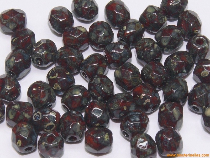 Bola facetada 4mm rojo jaspeado
