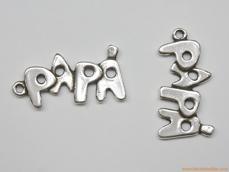 Colgante texto PAPA 38mm zamak baño plata