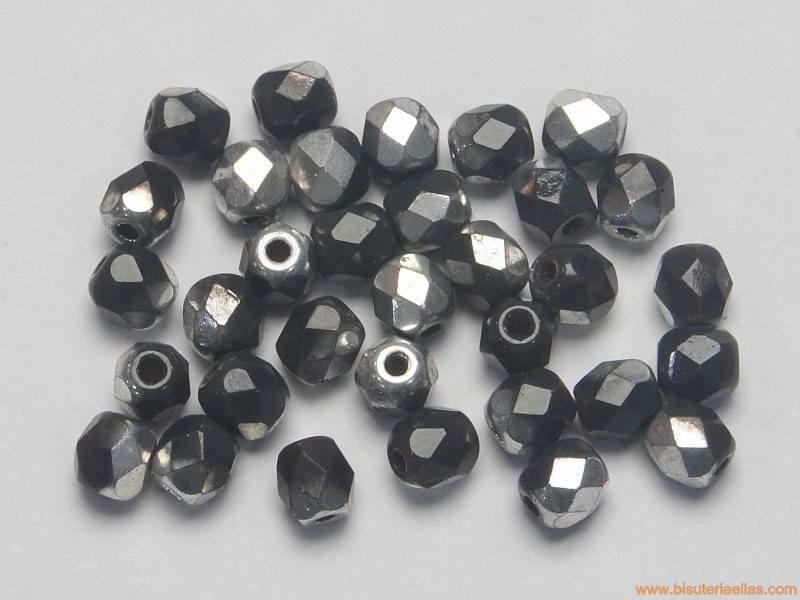 Bola facetada 4mm plata-negro