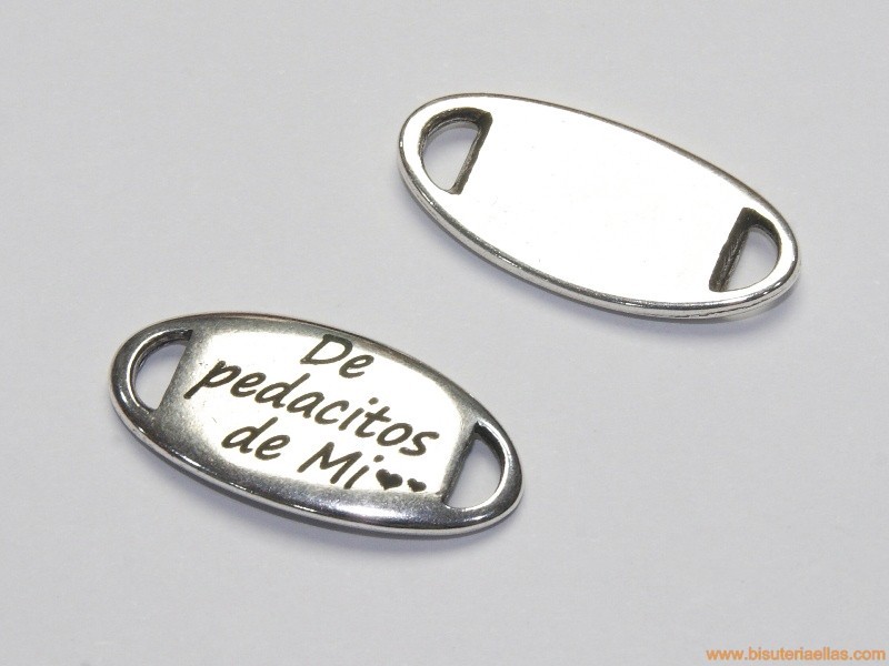 Entrepieza para pulsera 29x13mm con mensaje zamak baño plata