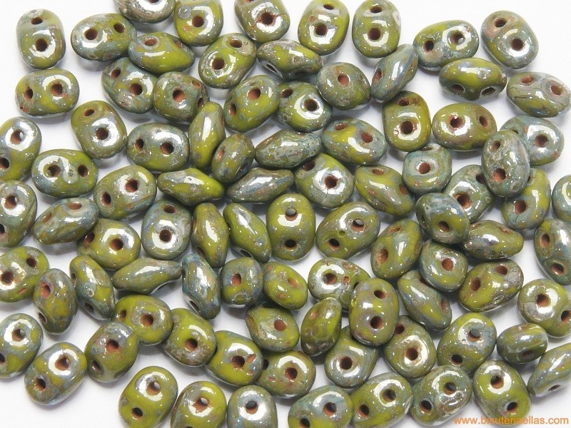 Rocalla super duo 5mm verde oliva jaspeado