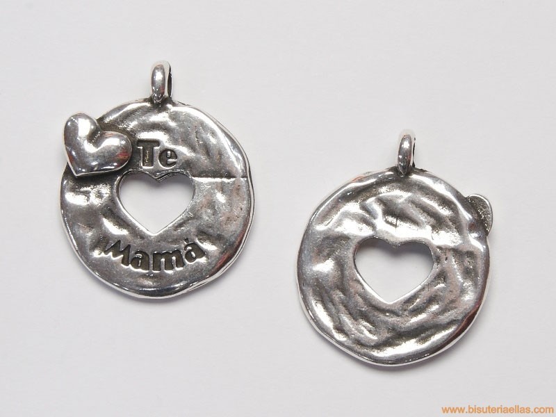 Colgante Te Quiero Mamá Ø27mm zamak baño plata