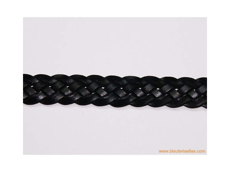 Cuero trenza plano 13mm negro