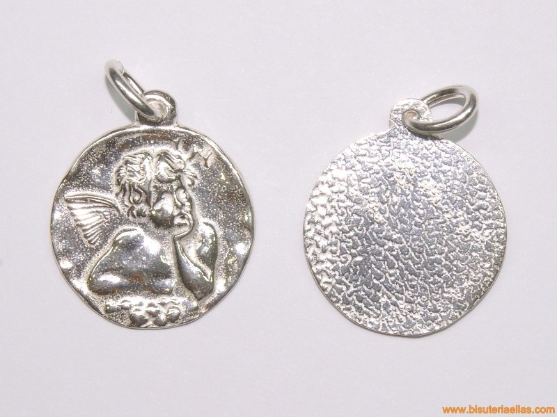 Colgante medalla ángel pensador en plata 22mm