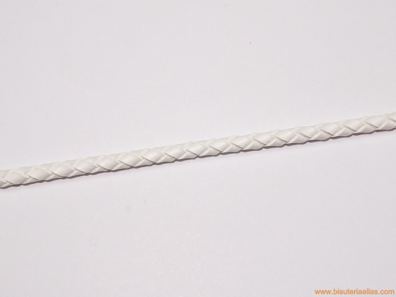 Cuero trenzado tubular 4mm blanco