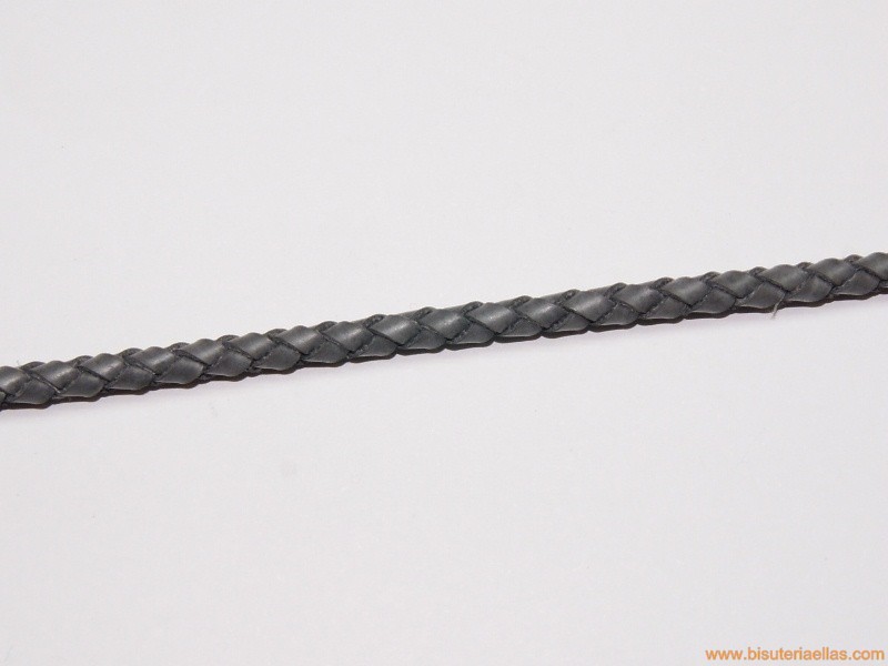 Cuero trenzado tubular 4mm gris oscuro