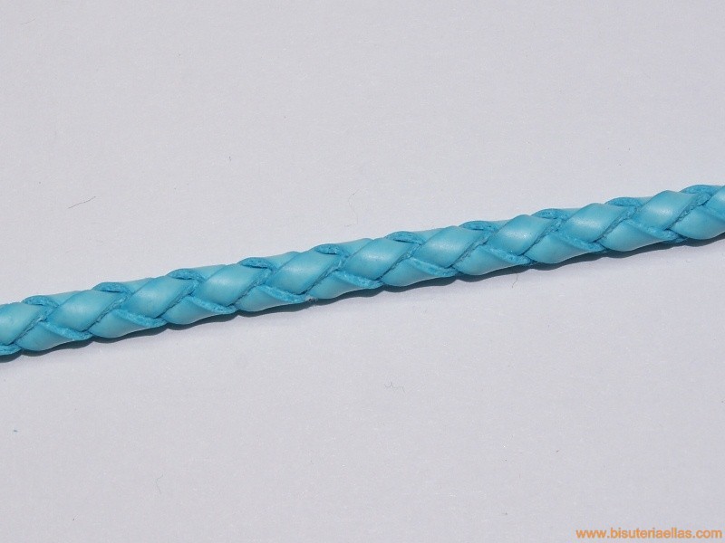 Cuero trenzado tubular 4mm turquesa