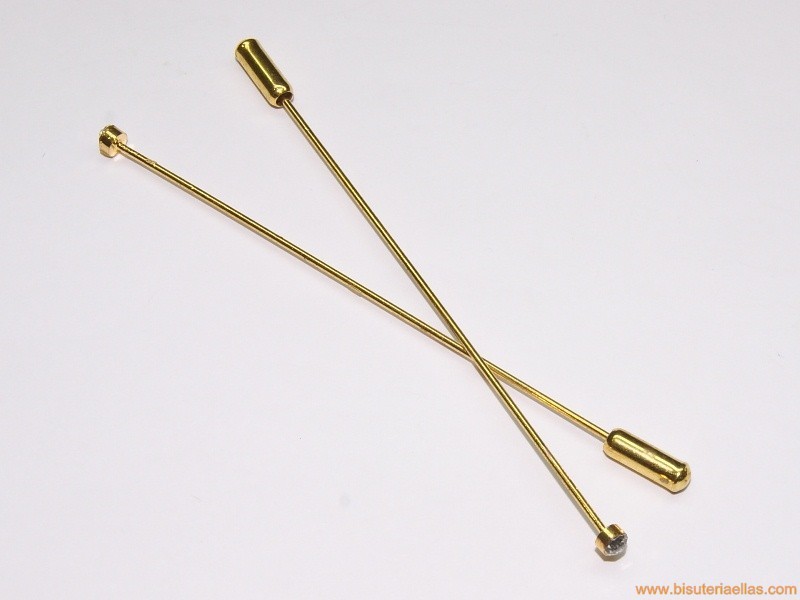 Aguja para broche con strass 8cm dorada