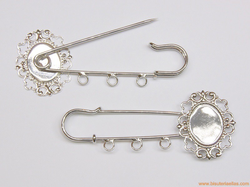 Imperdible plateado con anillas para camafeo 19x16mm