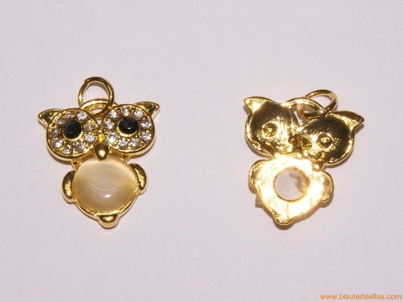 Entrepieza buho con strass 22mm dorado