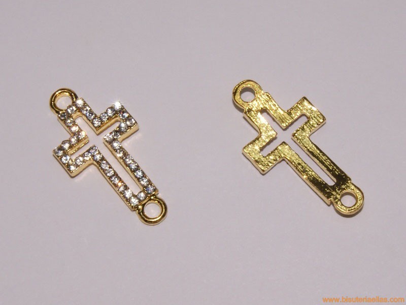 Entrepieza cruz con strass 30mm dorada