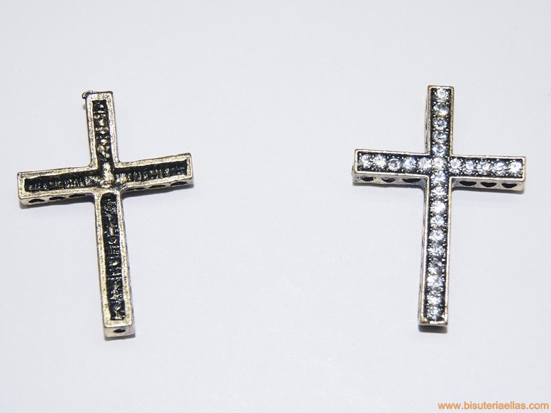 Entrepieza cruz pasada con strass 35mm bronce