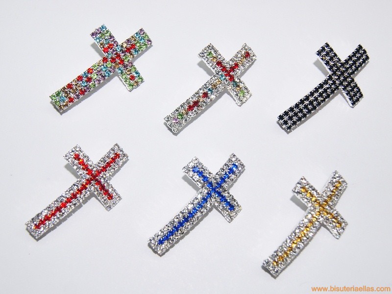 Entrepieza cruz-tubo con strass 41mm paso 3mm colores surtidos