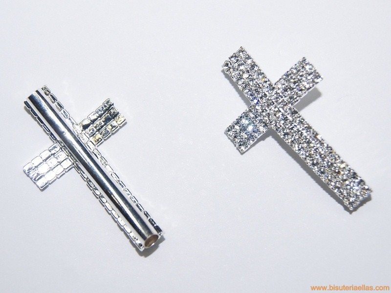 Entrepieza cruz-tubo con strass 41mm paso 3mm plateada
