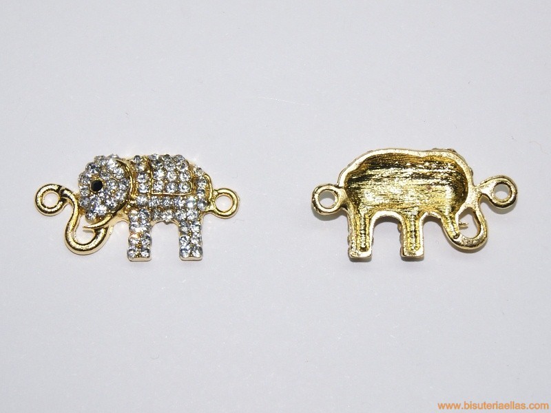 Entrepieza elefante con strass 32x17mm dorado